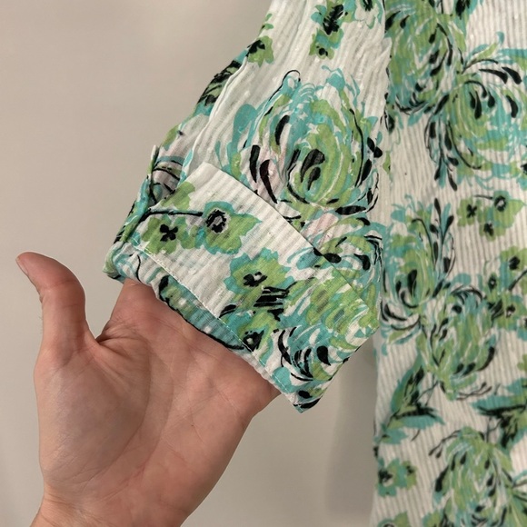 Floral Green and White Women's Sheer Top, Size M - Picture 2 of 5